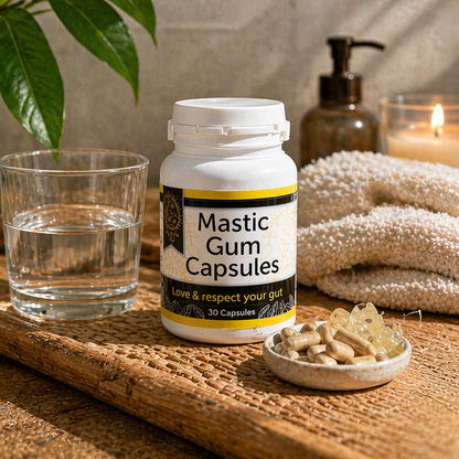 Mastic Gum Capsules – 30 Vegan Capsules (500mg each); pure Mastic Resin